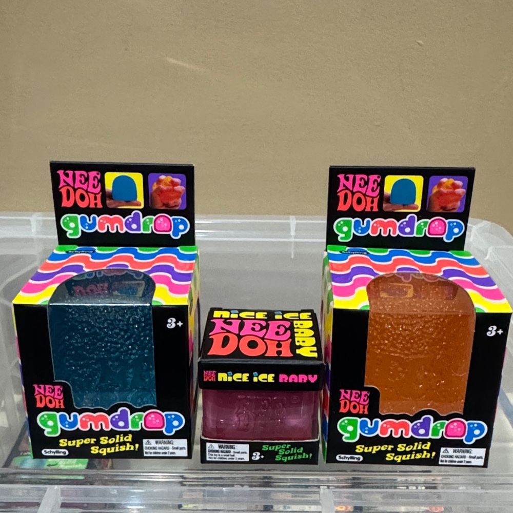 Nee Doh squishy toys: pink Mini Ice Cube and two Gum Drops - Picture 3 of 6